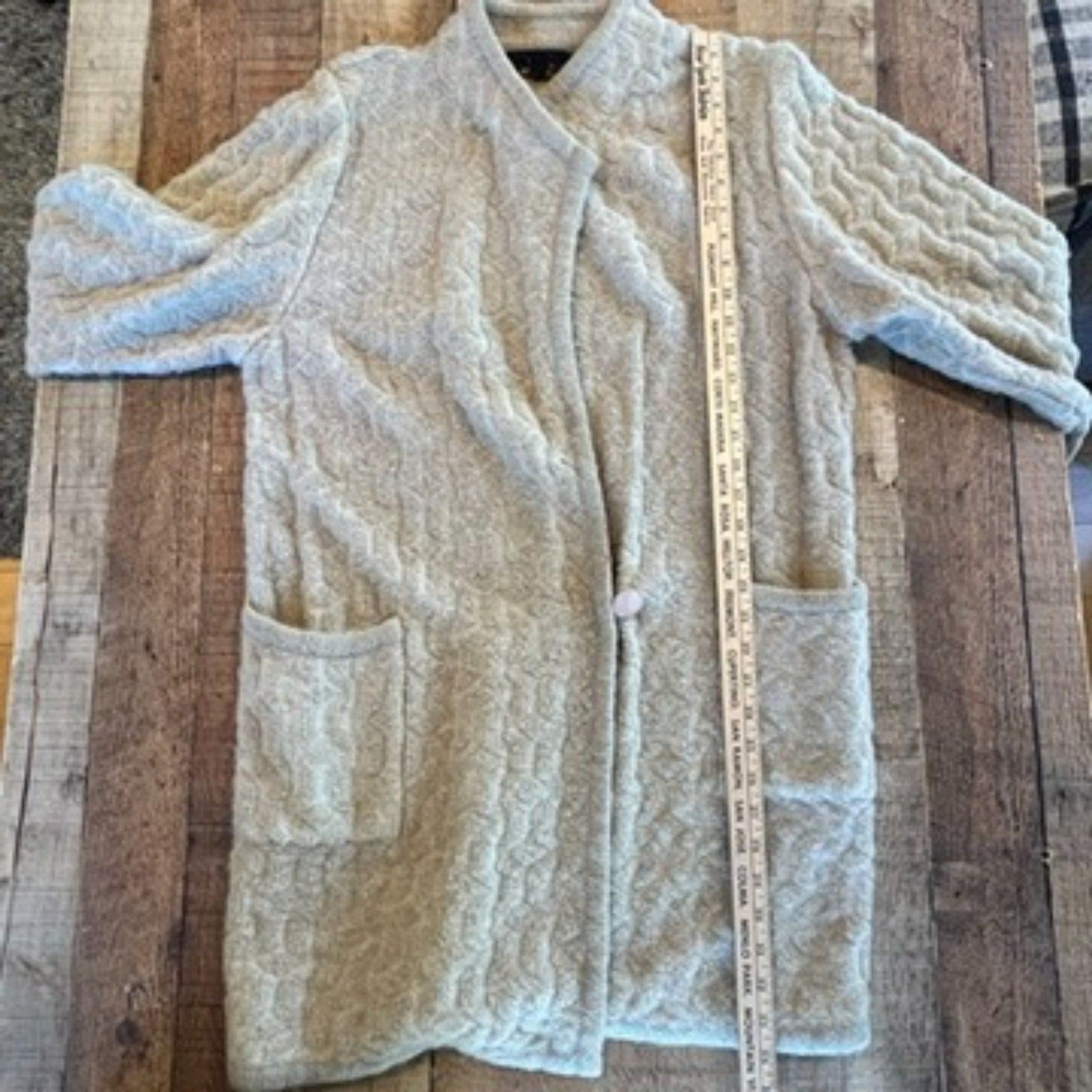 LeRoy Knitwear Vintage Sweater Duster Mohair Beige Pockets Small