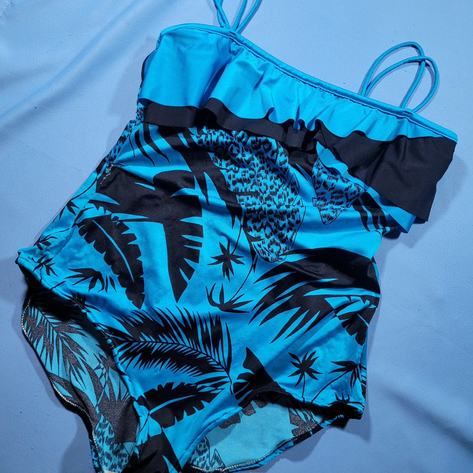 Vintage 80s/90s Blue And Black 1 Peice Bathing Suit Size Xxl, 1/2x