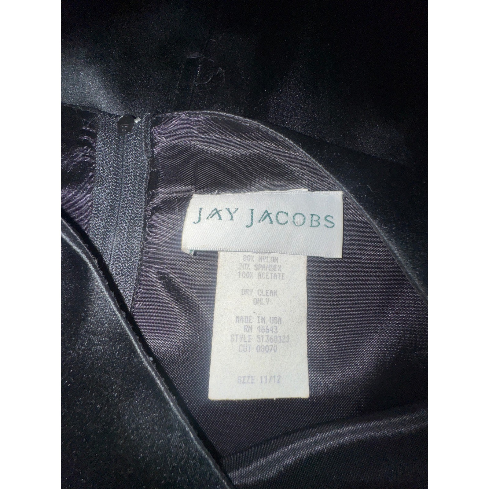 Vintage Jay Jacobs Black Satin Mesh Midriff Mini Dress Sleeveless USA Made 11/12
