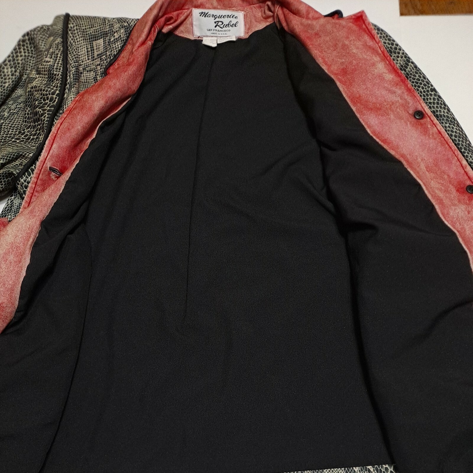Vintage Marguerite Rubel San Francisco Polyester Jacket L Snake Skin Shoulder Pd