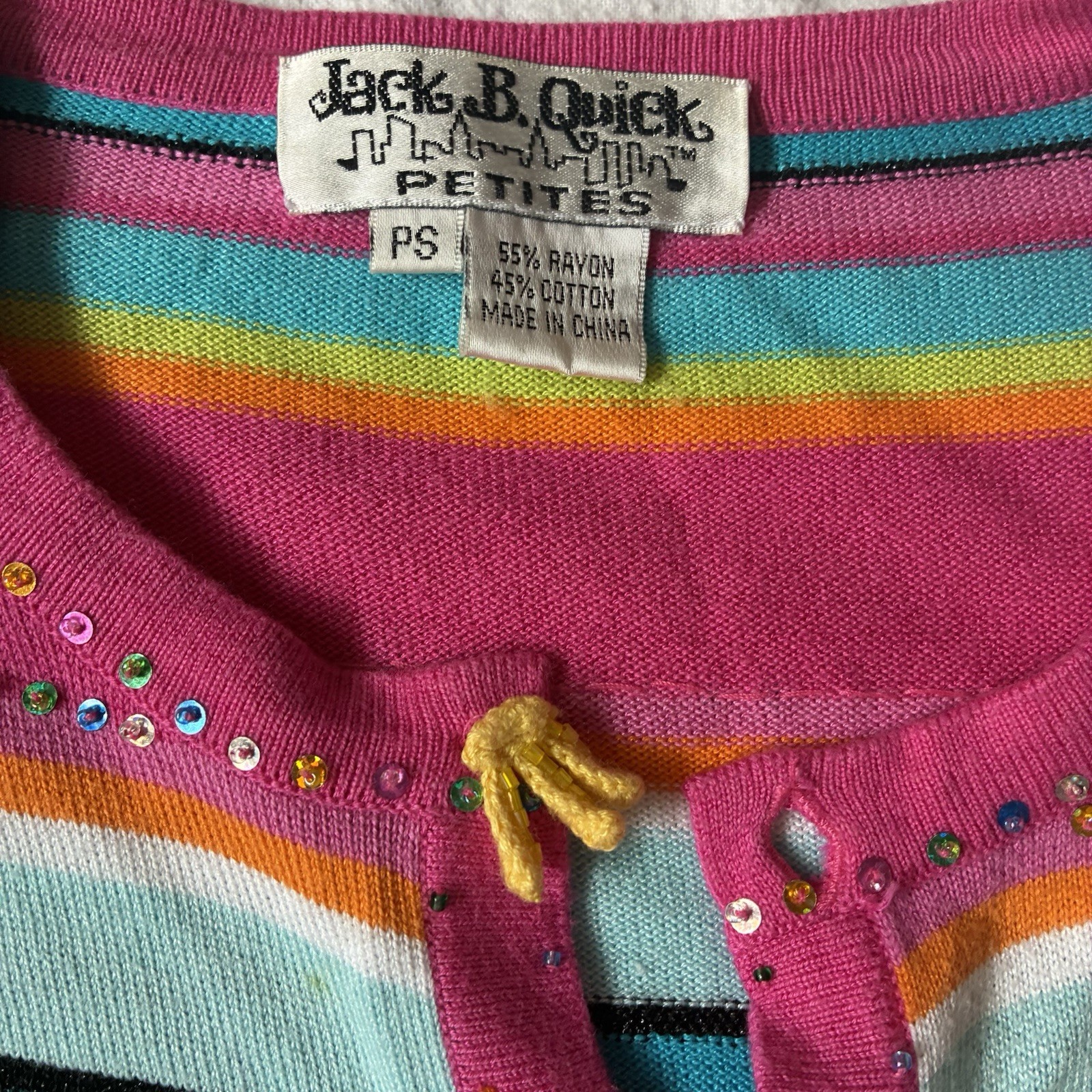 JACK B QUICK Summer Fruit Stripes Embellishment Beaded Sequin Cardigan Whimsical