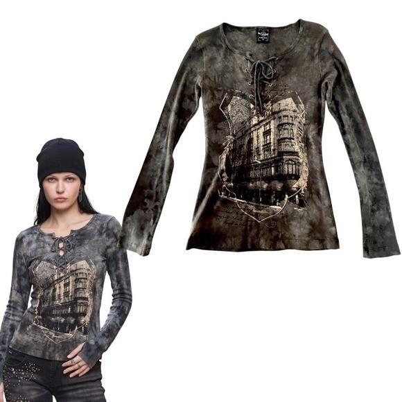 DEADSTOCK Y2K VTG. Sledge Lace Up Grunge Tie Dye Top M/L NWT
