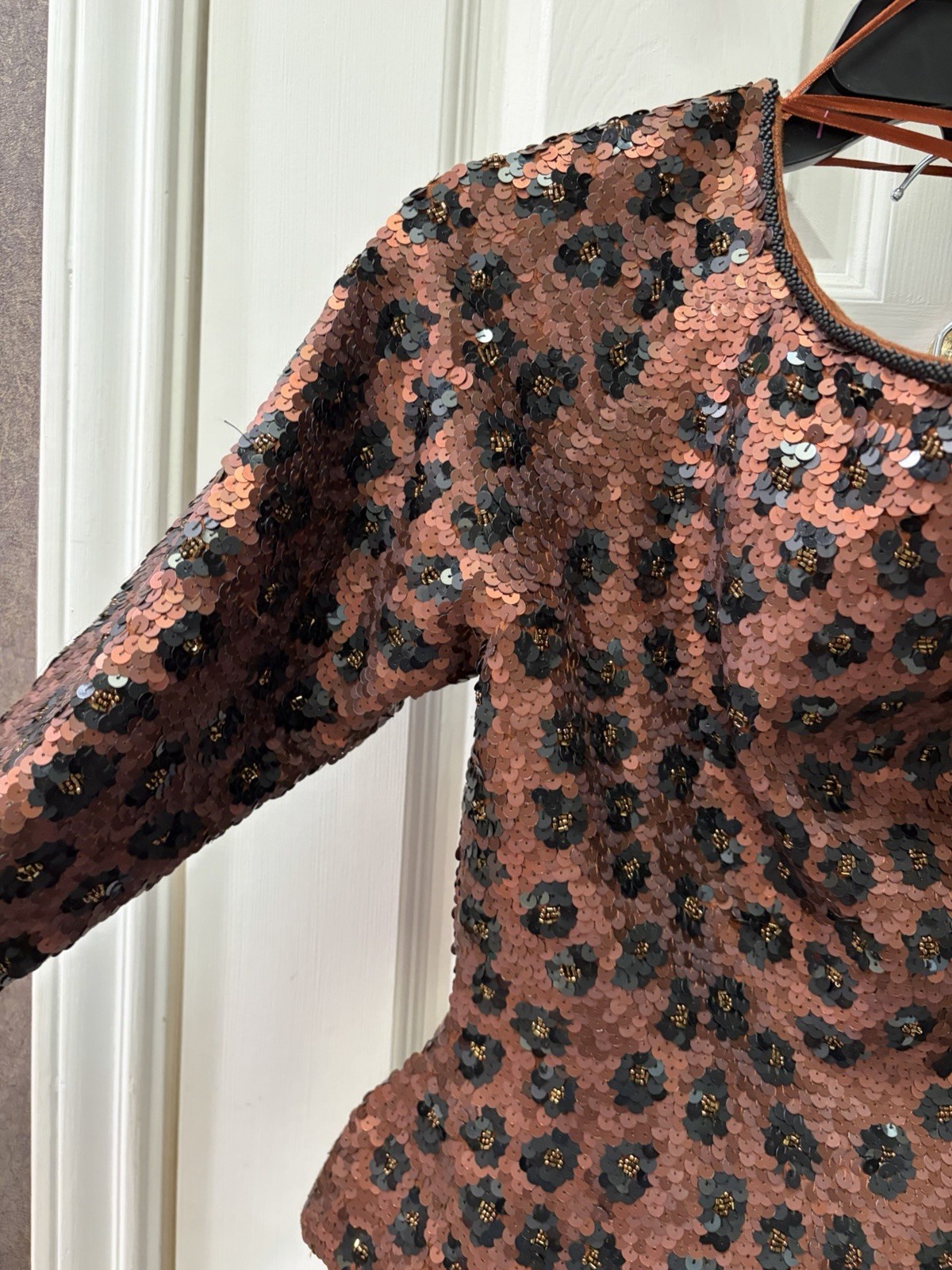 Vintage 1990s Carmen Marc Valvo Sequin Skirt & Jacket Size Small Leopard