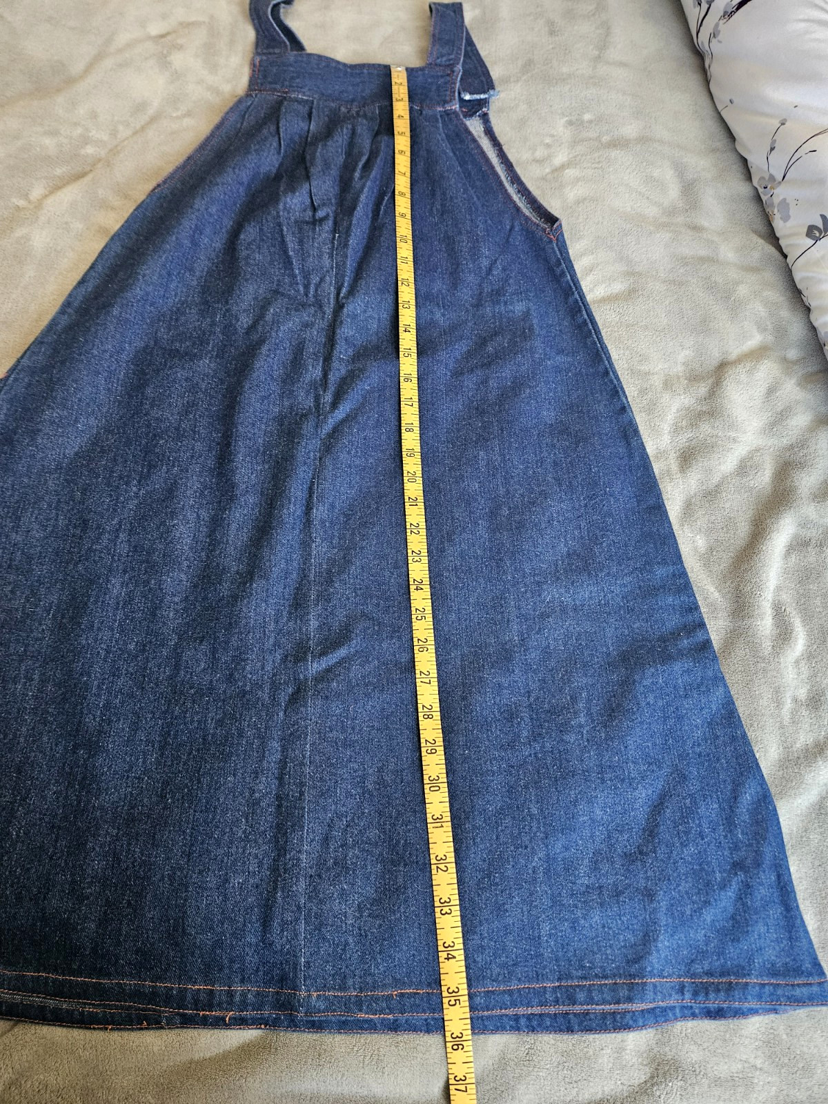 JONI BLAIR of Cali Denim Jumper Dress Size 7 Embroidered Pockets Red Butterflies