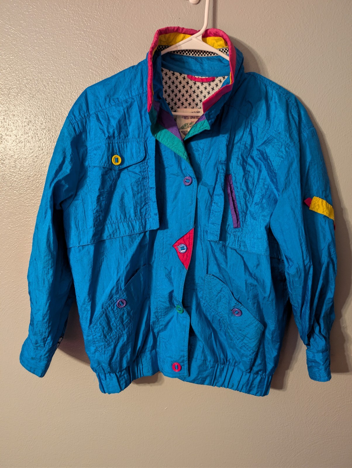 Giacca By Young Gallery Vintage 90s Nylon Colorblock Windbreaker Jacket Large 14