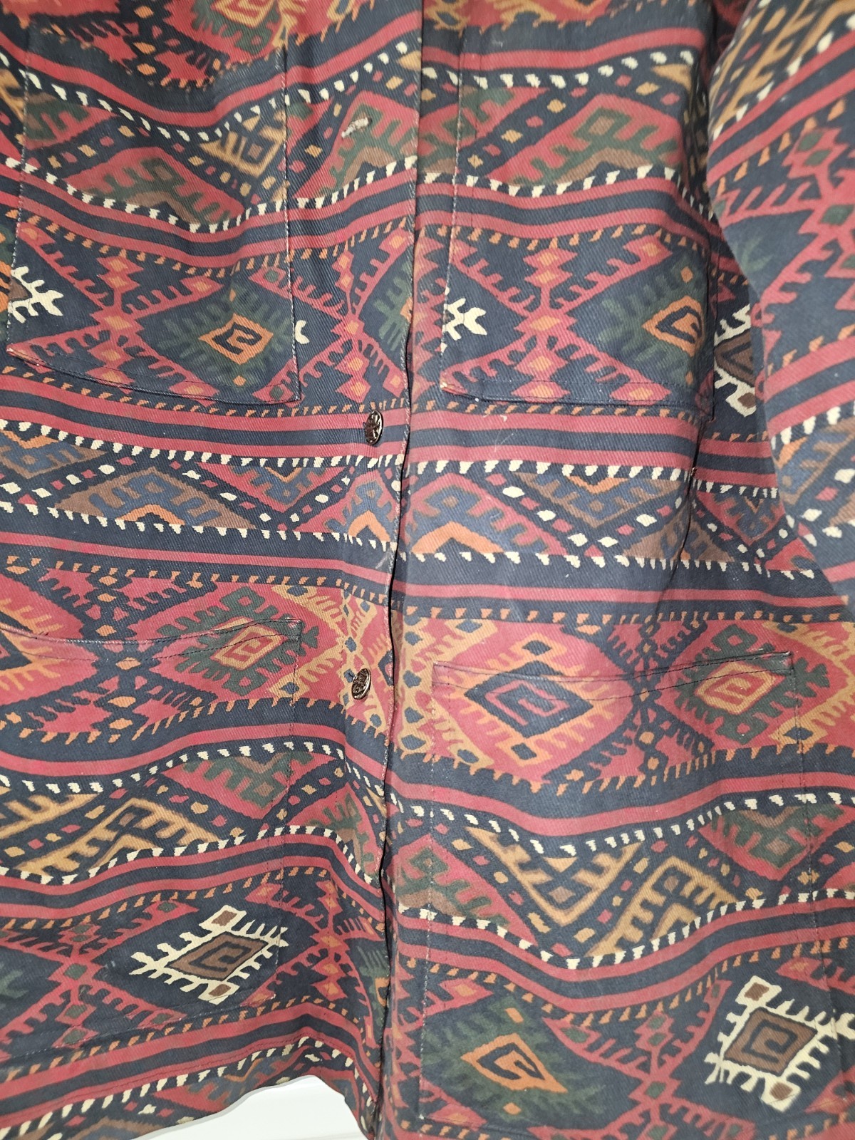 Cambridge Dry Goods Southwest Aztec Jacket Flannel Lined Suede Geometric 1980s