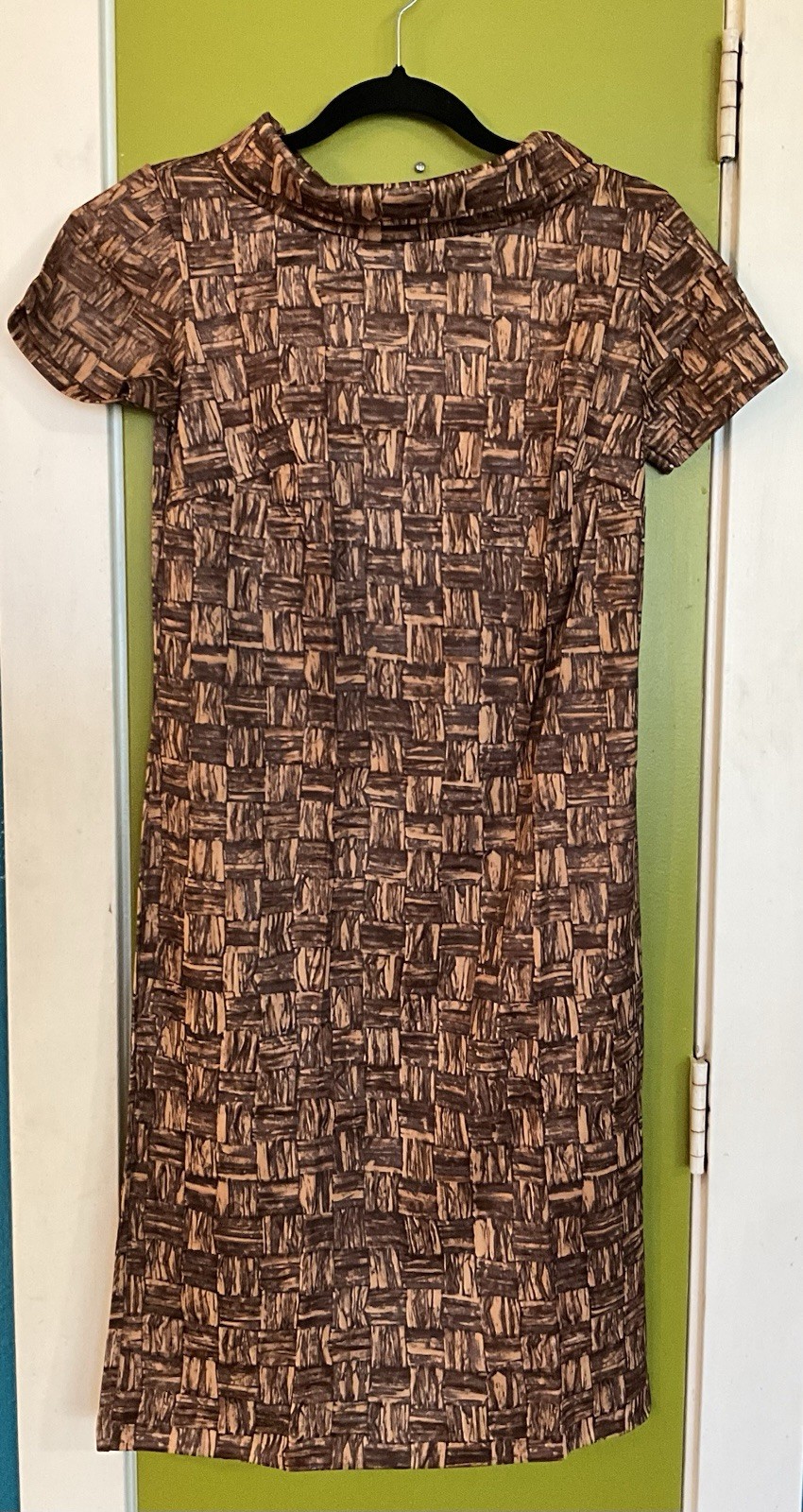 NOS 1960s MOD Jane Emory Fashions Acetate Shift Brown Mad Men S/Sleeve Size 10