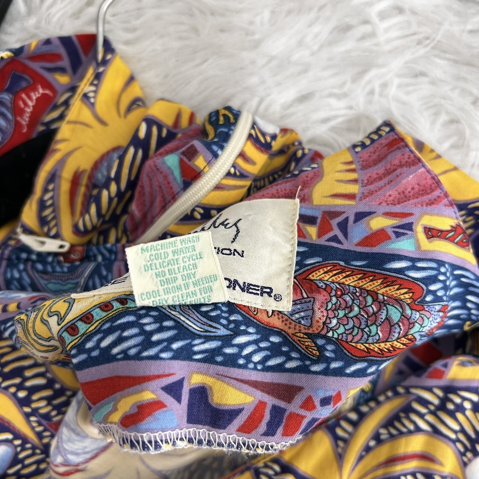 Reyn Spooner Miley Collection VTG Dress Hawaiian Fishes Palm Trees Aloha Size M