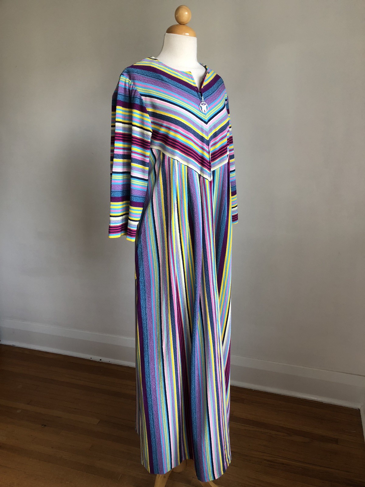 STUNNING VTG NWOT DELA-ANN Loungewear Striped Terrycloth Housedress Caftan M/L