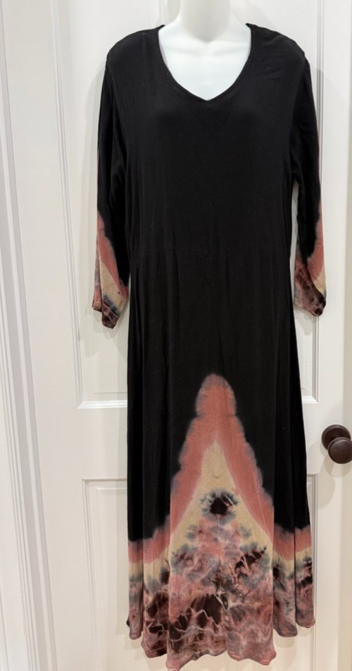 Vintage Carole Dolighan California Black Tie Dye Maxi Dress Boho Wearable Art M