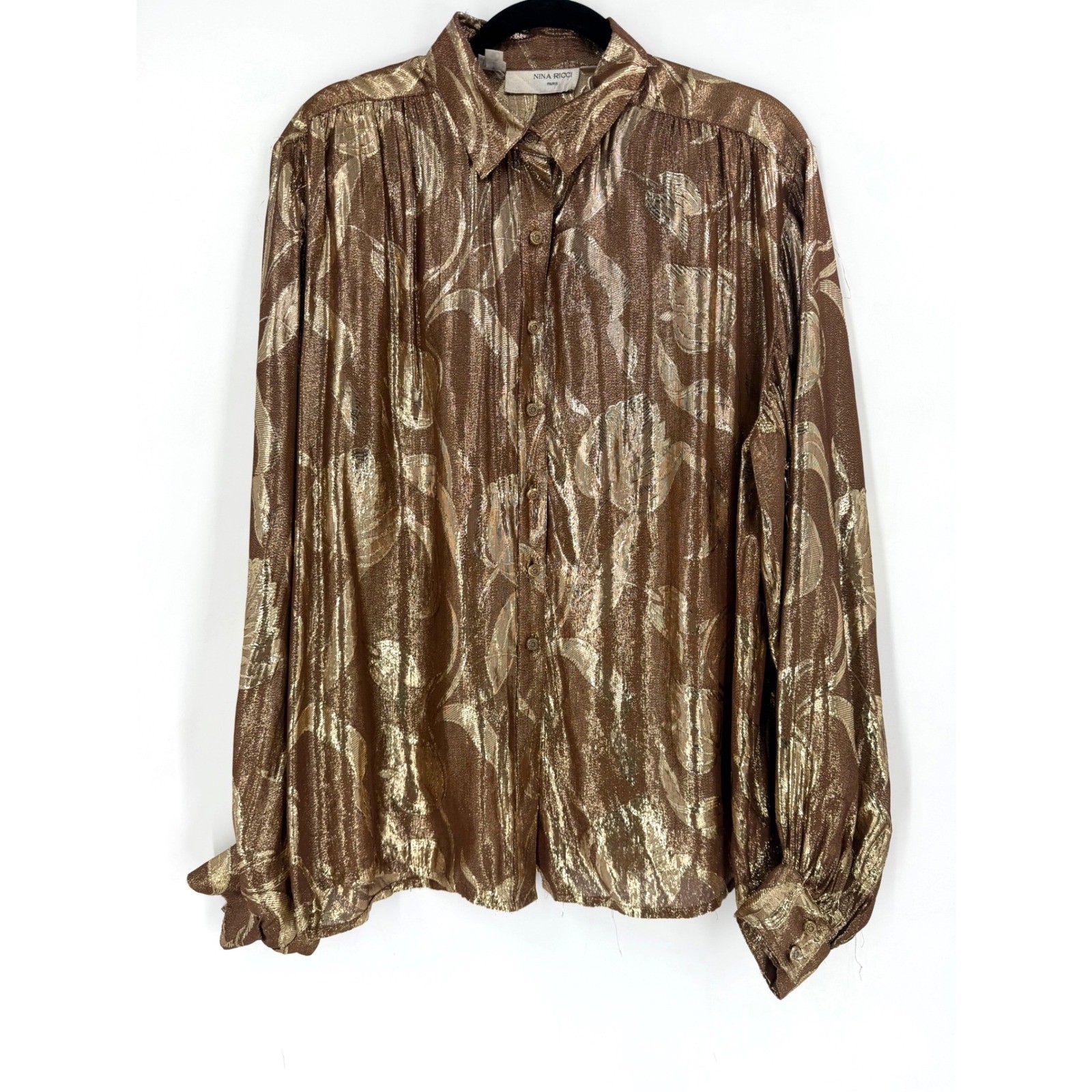 Nina Ricci Blouse Womens 16 Bronze Gold Metallic Lurex 80s Vintage Glam Disco