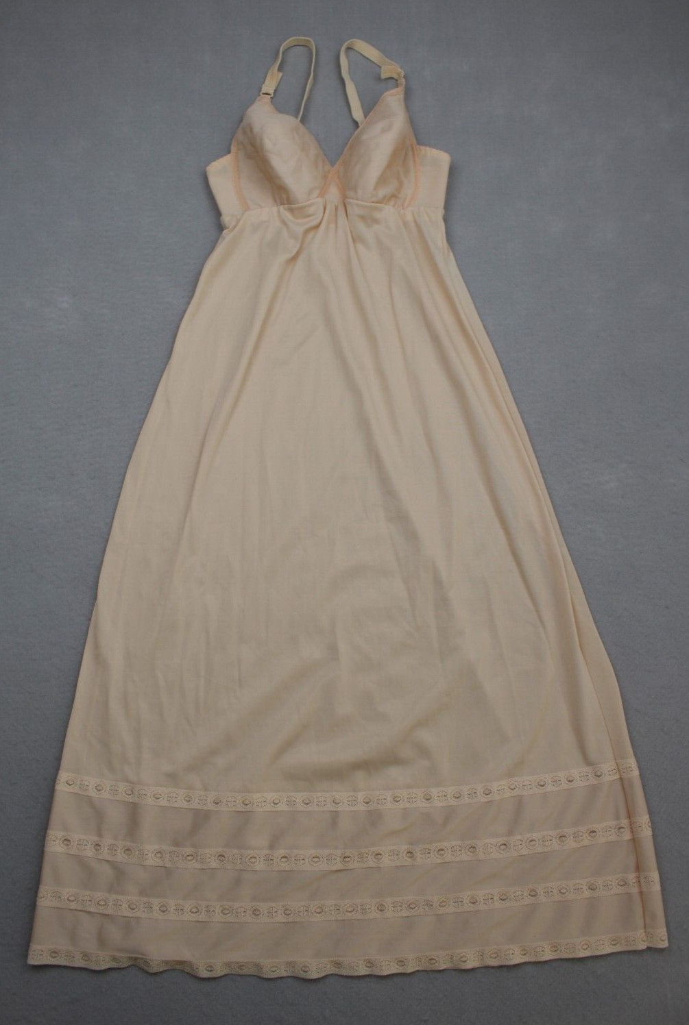 Vintage Sear Full Slip Women 34B Skin Tone Nylon Padded Bra Lace Lingerie 1970s