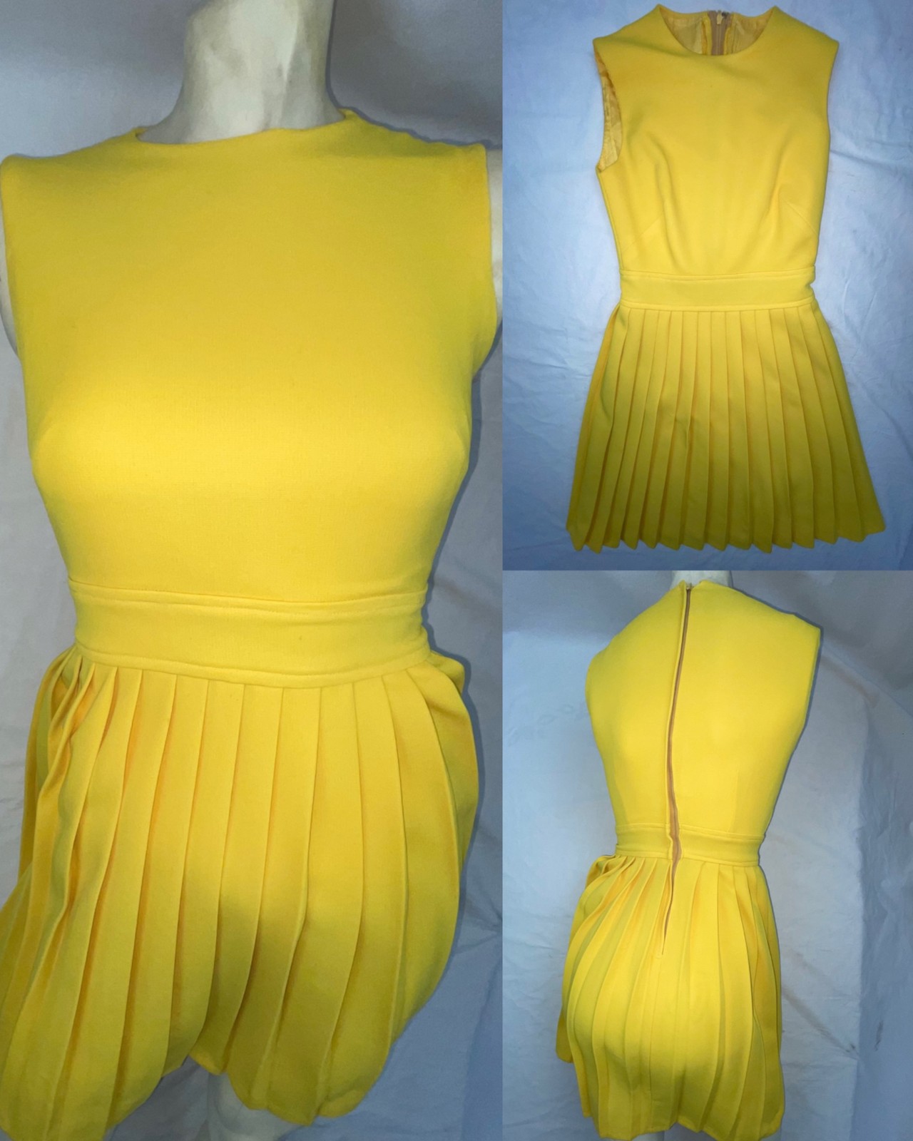 VTG 60s 70 WOMENS S POLYESTER ACCORDIAN PLEATED DISCO RETRO GOGO SLEVELESS DRESS