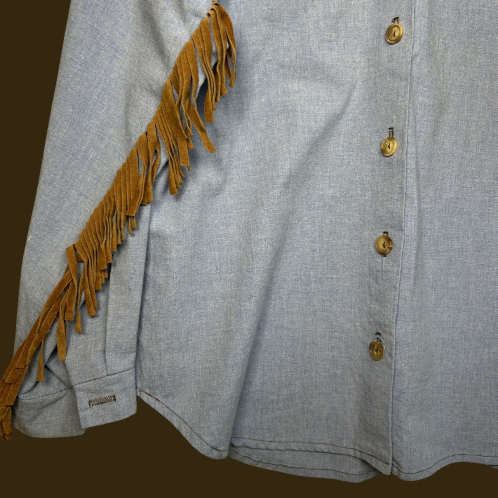 Vintage 80s Amy Byer Button Front Leather Fringe Frontier Prairie Blouse