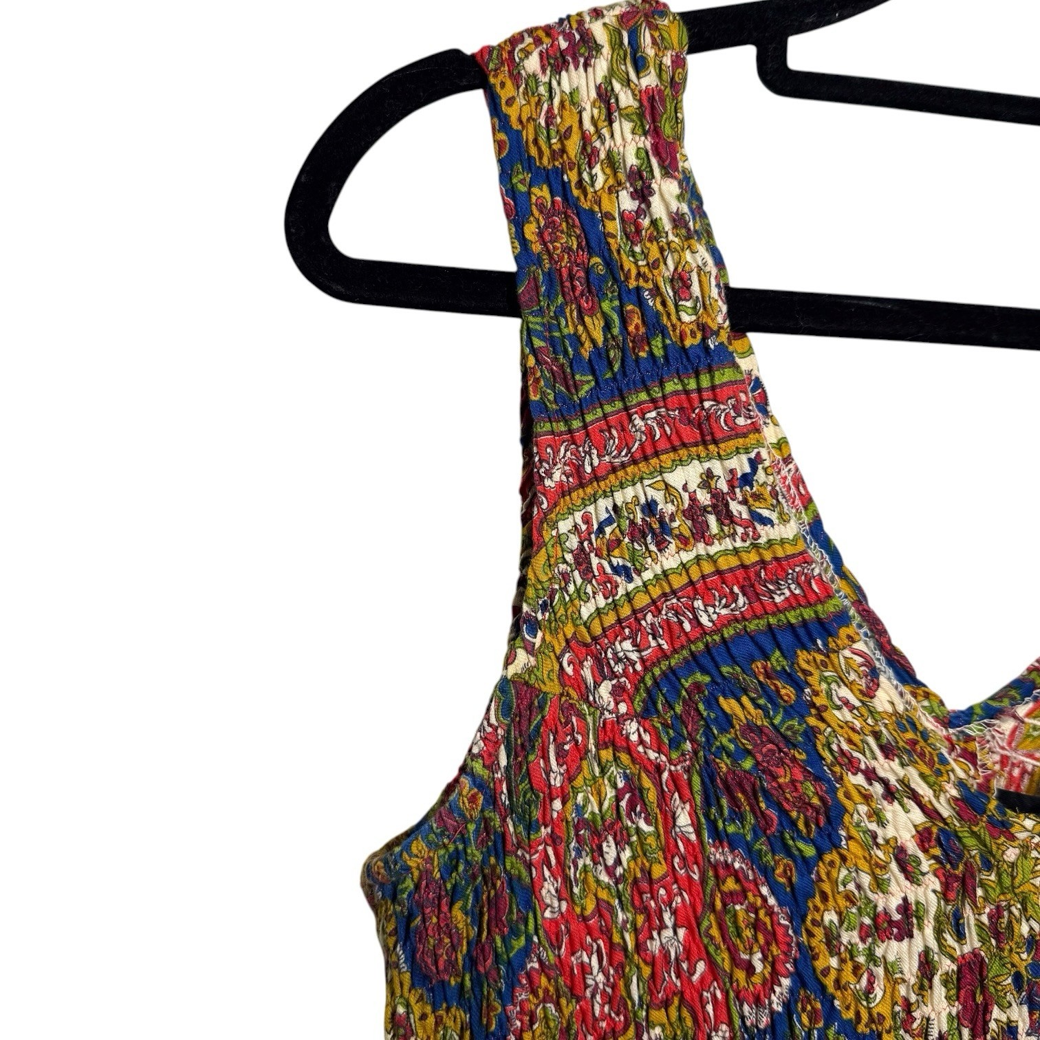 Vintage 70s Denise L I Magnin Boho Smocked Paisley Floral Maxi Dress M/L Size 13
