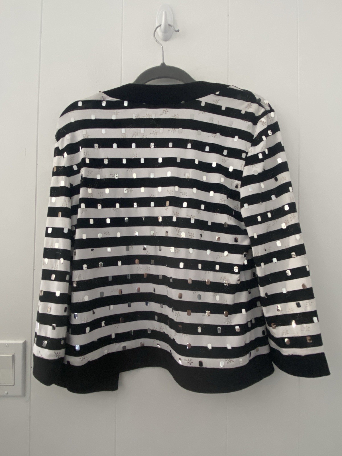 Vtg Joseph Ribkoff Striped Sequin Jacket Black White Mirror Accents Canada Sz 4