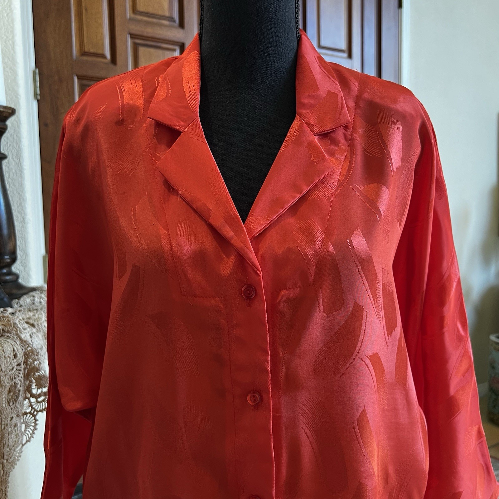 1970s Vintage Lori Of California Red Top Button Down Blouse Size L