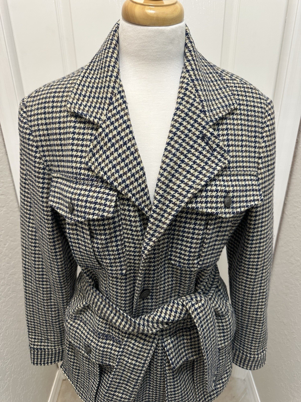 R.Z.R. Weatherwise Vtg Houndstooth Belted Blazer Jacket Quiet Luxury Career EUC