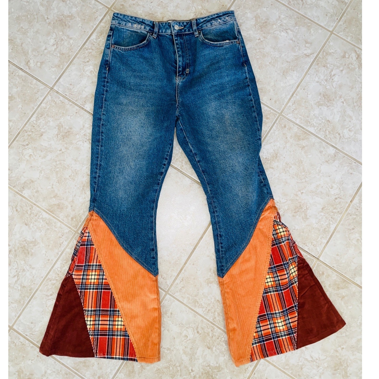 Free People Flashback Flare Jeans Patchwork Festival Western Sz 31