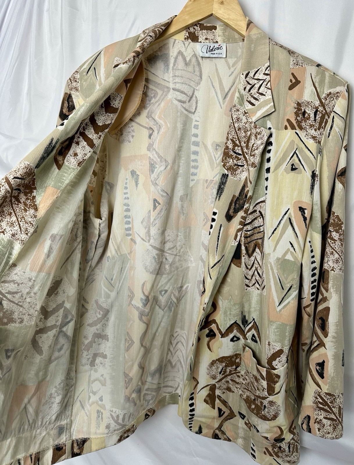 Vintage Geometric Botanical All Over Print Blazer Pastel Earthtone Valerie Sz L
