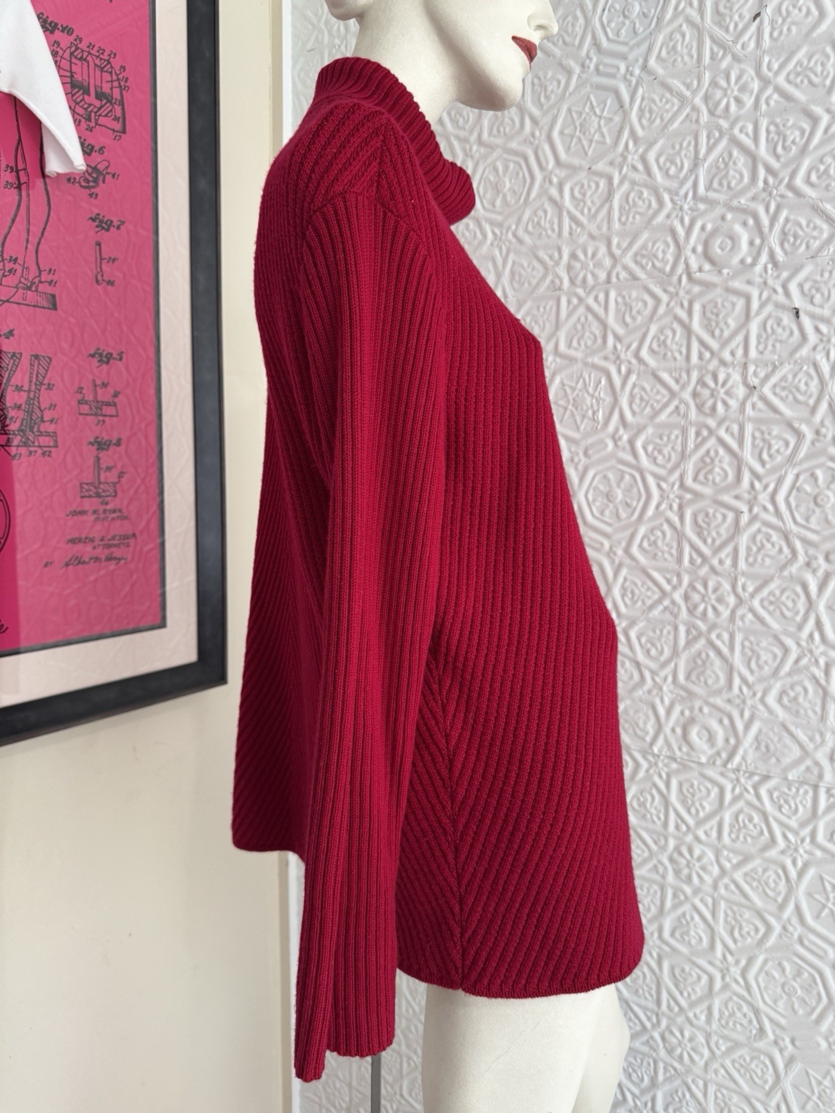 Eileen Fisher red pullover chevron knit sweater dress tunic oversized Small