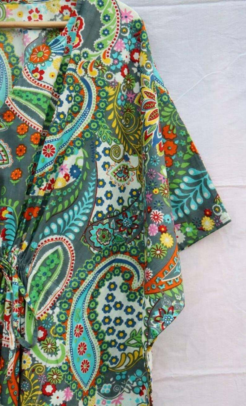 Indian Cotton Kaftan, Indian Floral Kaftan Long Caftan, Beach Cover up Sleepwear