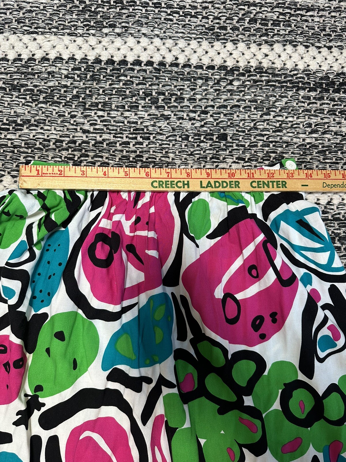 80s VTG Midi Skirt Colorful Pop Art Fruit Print Citrus S Pink Green Blue