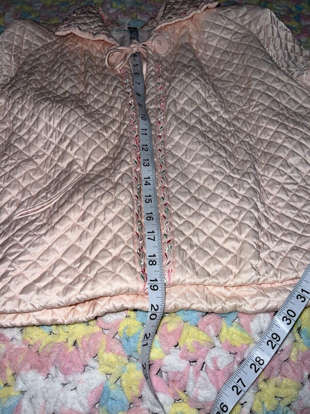 Vintage Barbizon Puffett Pink Quilted Satin Bed Jacket M Floral Trim Lingerie