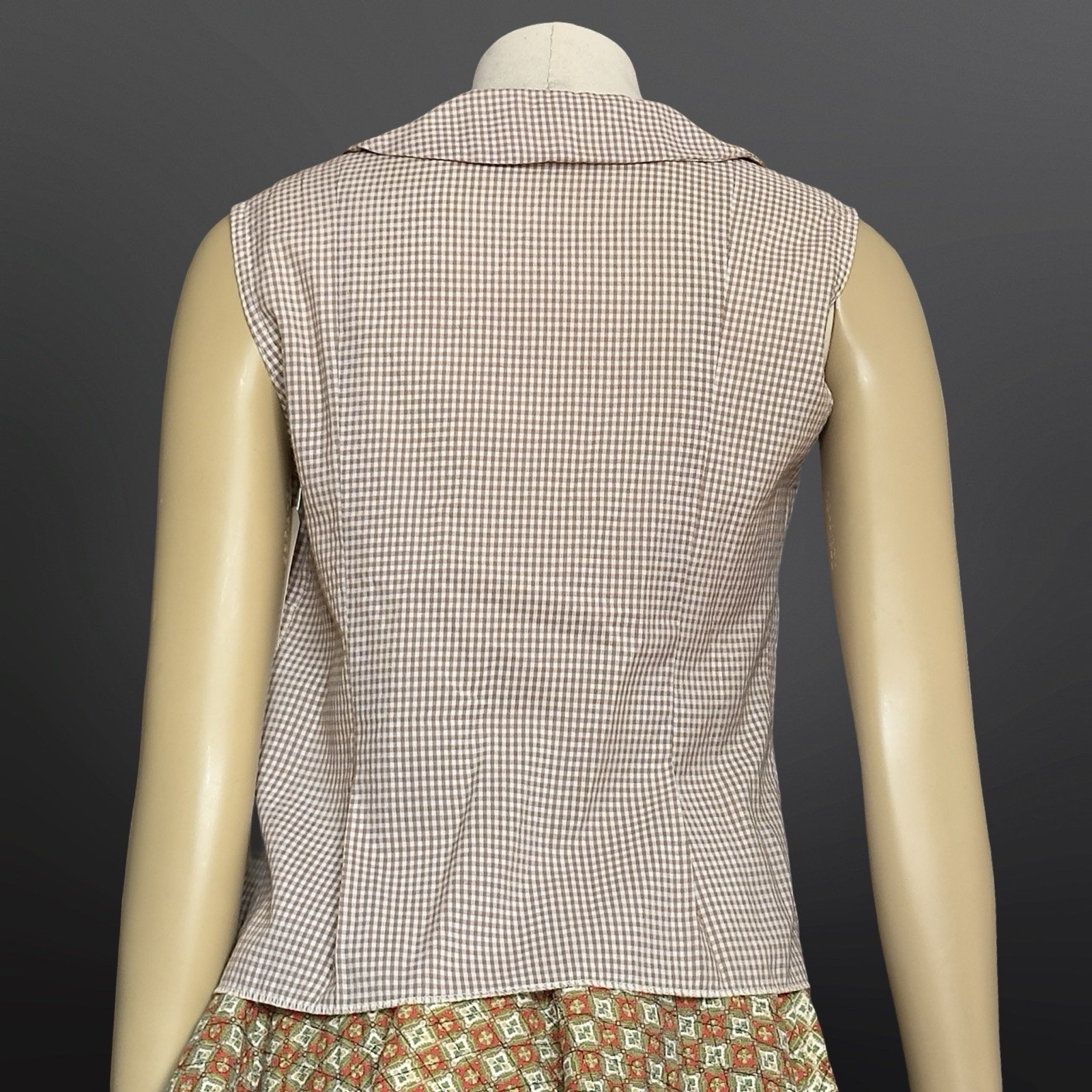 1950s Gingham Sleeveless Blouse Peter Pan Collar Vintage Movie Sony Studios
