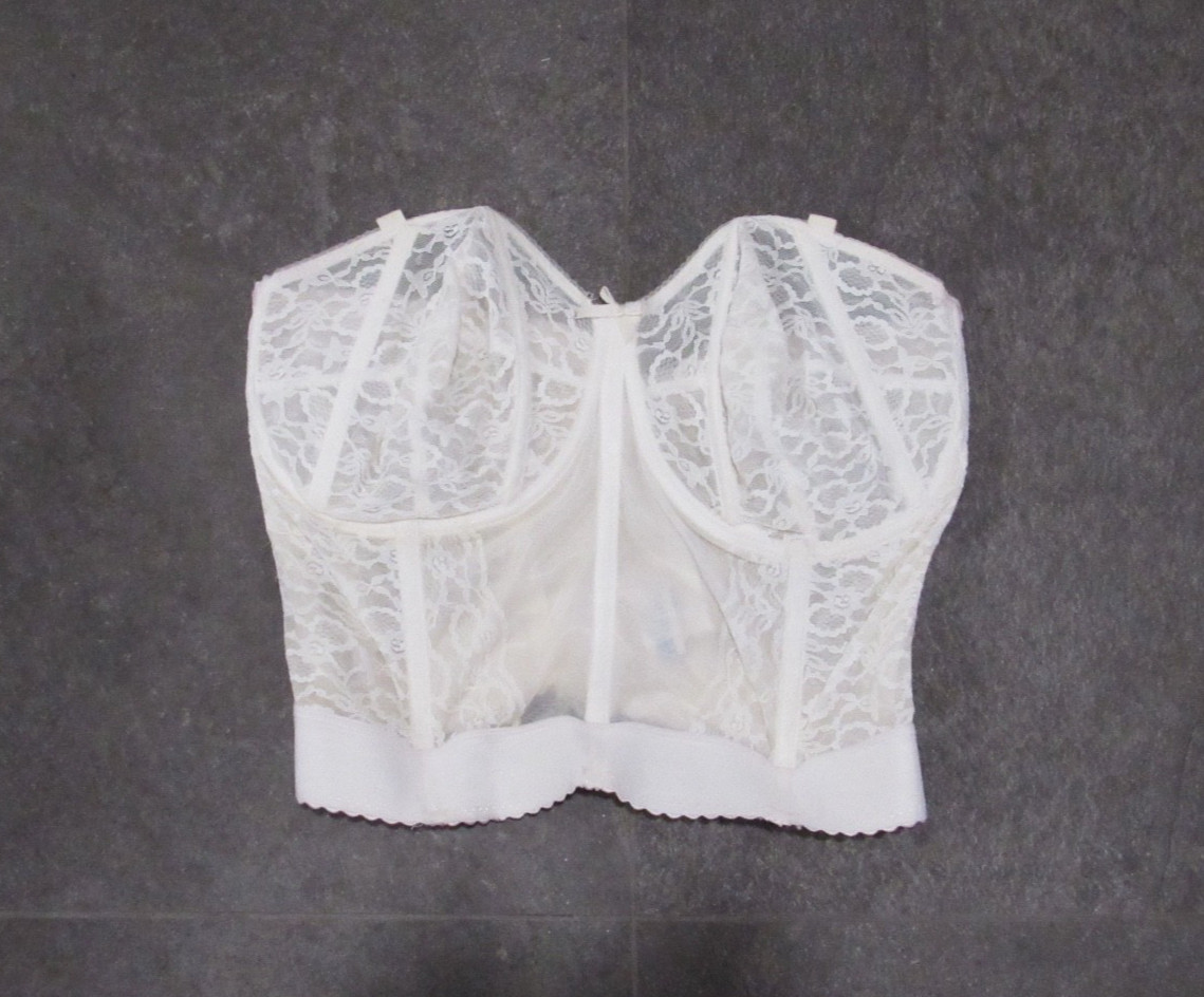 40s 50s vtg Goddess Bustier Longline dress Bra top 42DD White LACE goth lolita L