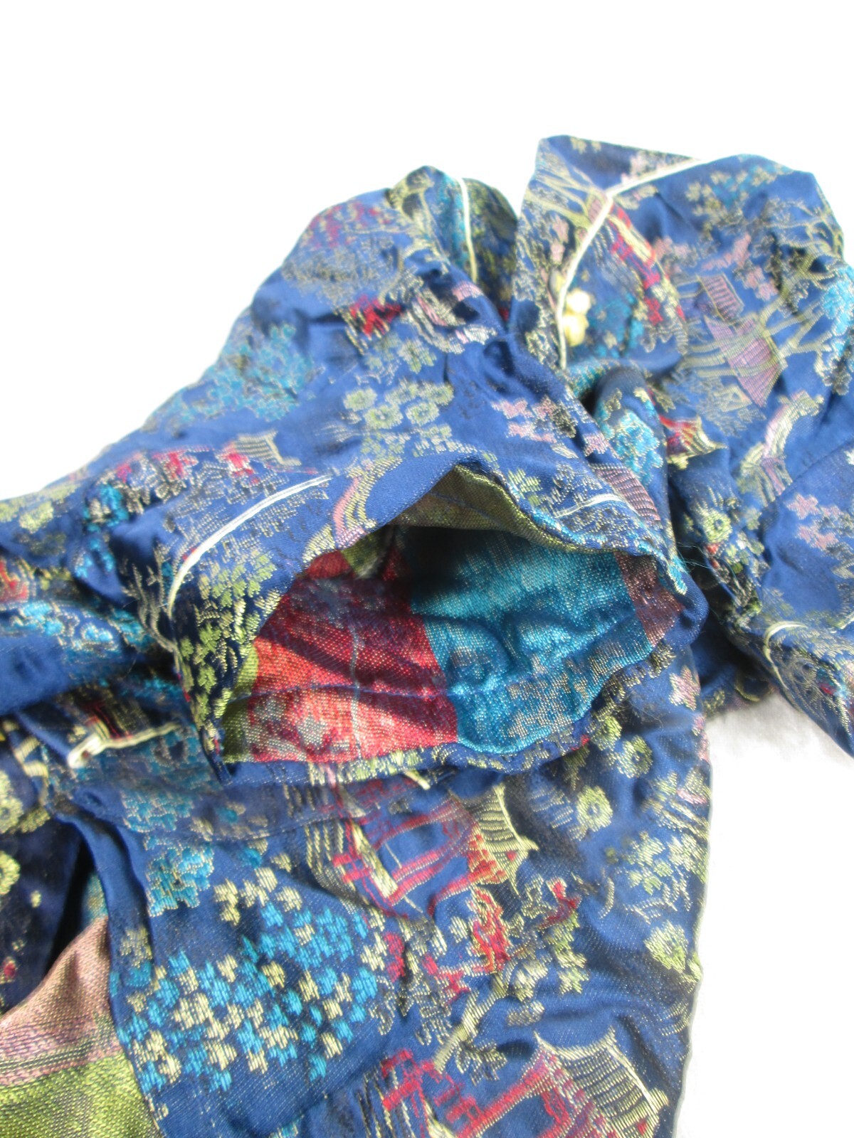 Asian Silky Shirt Blue Red Yellow Turquoise Vintage Women 10