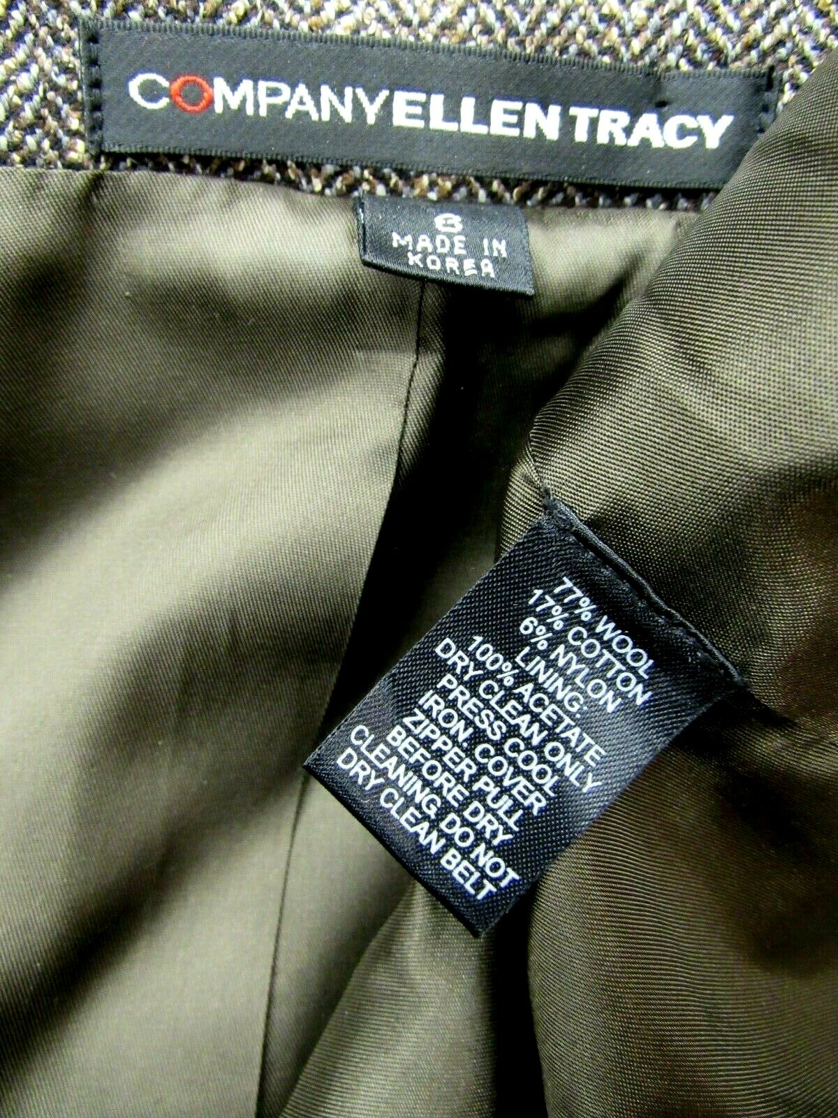 VTG COMPANY ELLEN TRACY Wool Blnd Jacket Biker Style Zipper Harris Tweed Gray 6