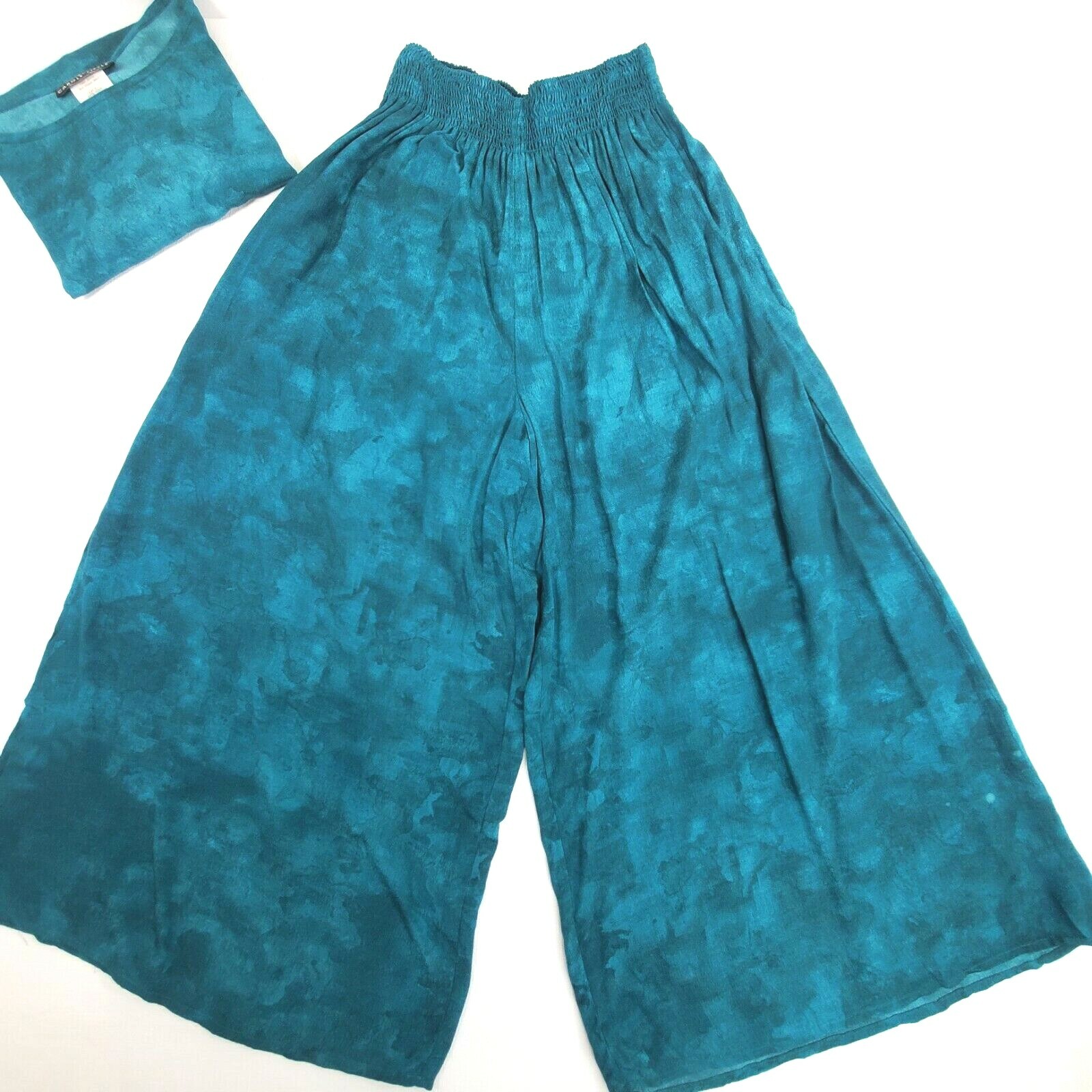 Carole Little CL Womens Size 4 Skort Pant Suit Set Teal Marble Tie Dye Rayon SS