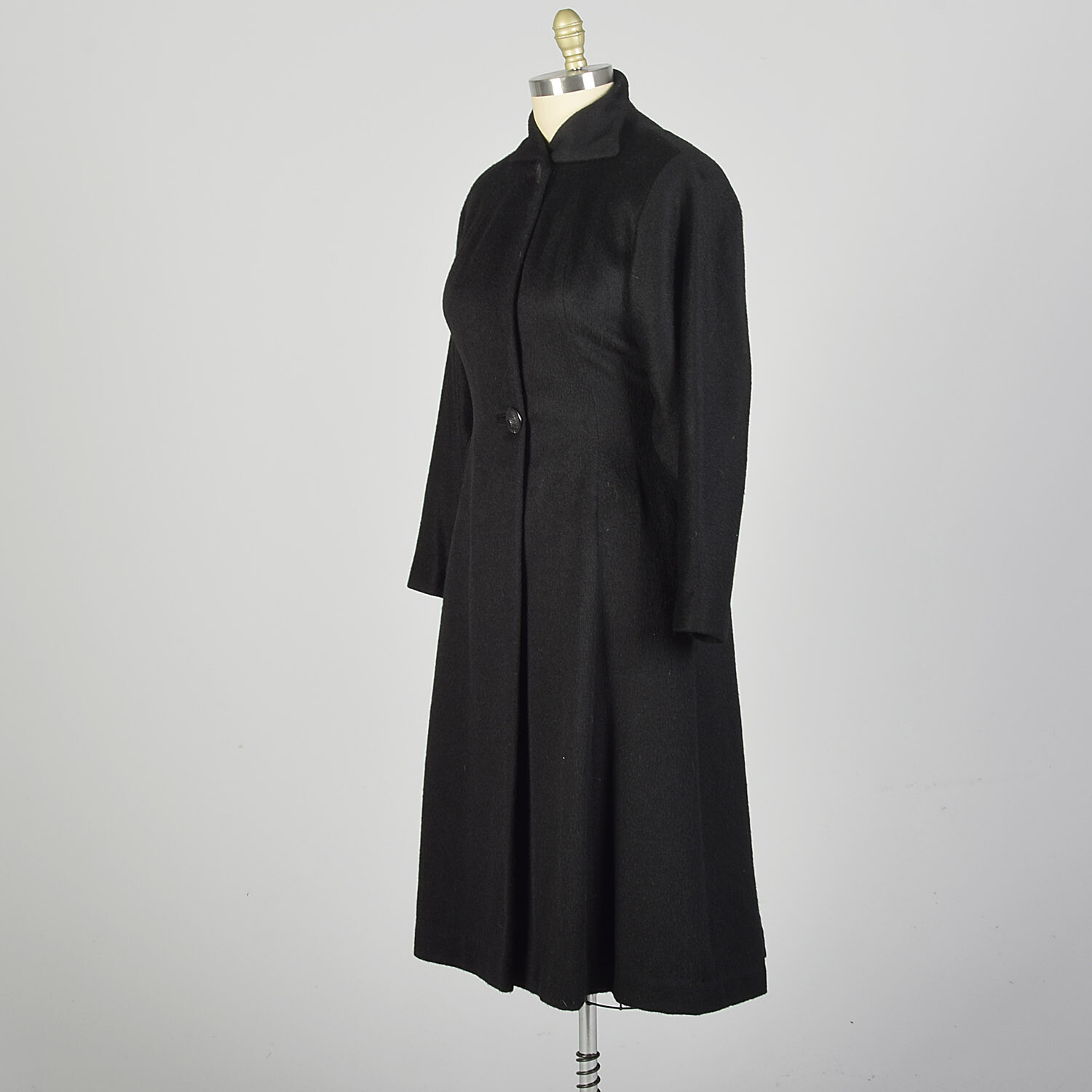 Large 1950s Princess Coat Black Wool Batwing Dolman Sleeve Winter VTG 50s