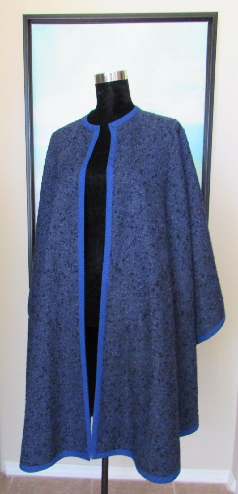 VTG 70’s Yves Saint Laurent Rive Gauche Blue Wool Cape Coat Made in France Sz 38