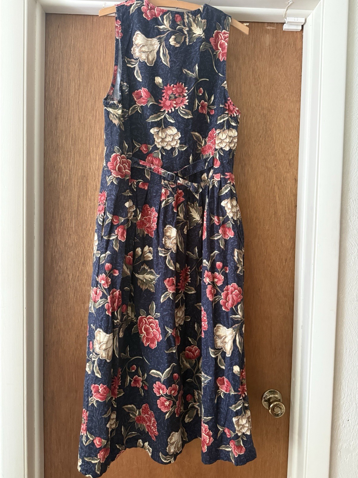 1980s Cottagecore Bushwacker Floral Cotton Dress In Navy Size 6 Made In USA VTG