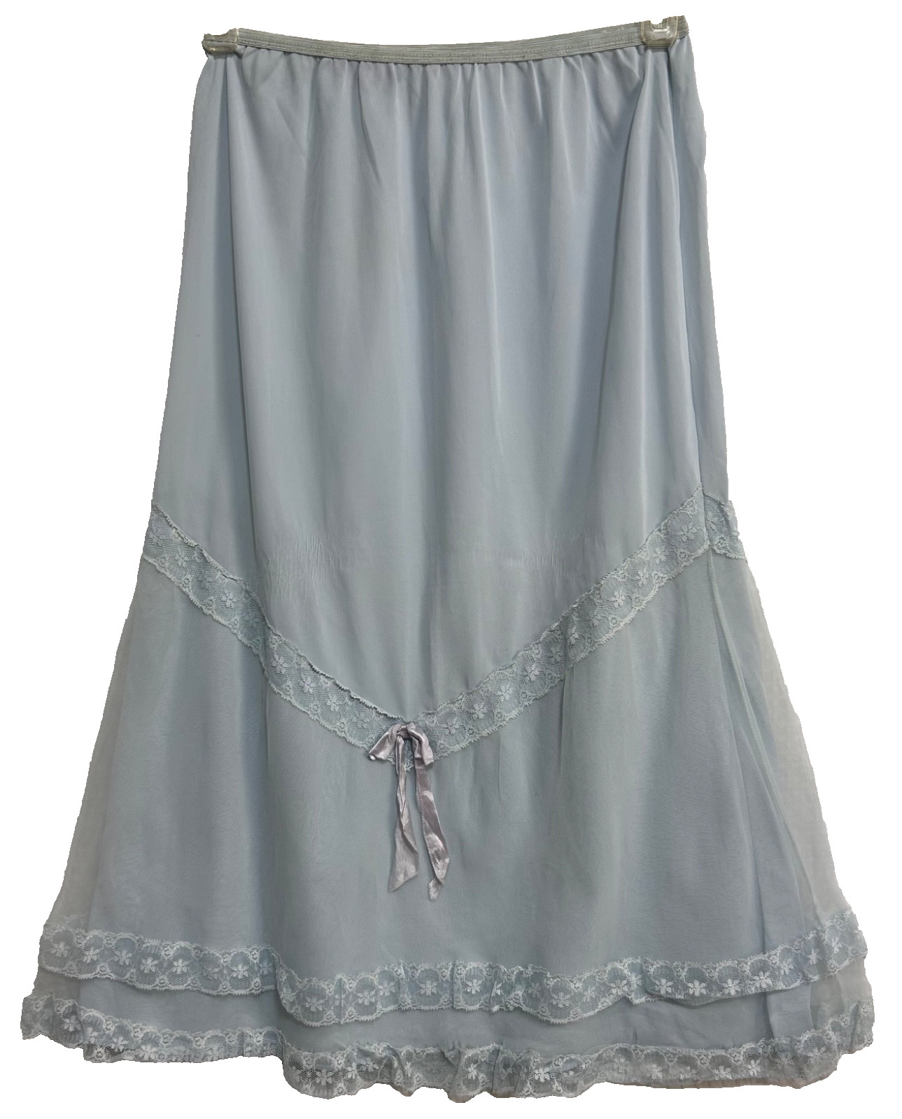 Vintage Baby Blue Pink Bow Slip Skirt Lace Deena XS S