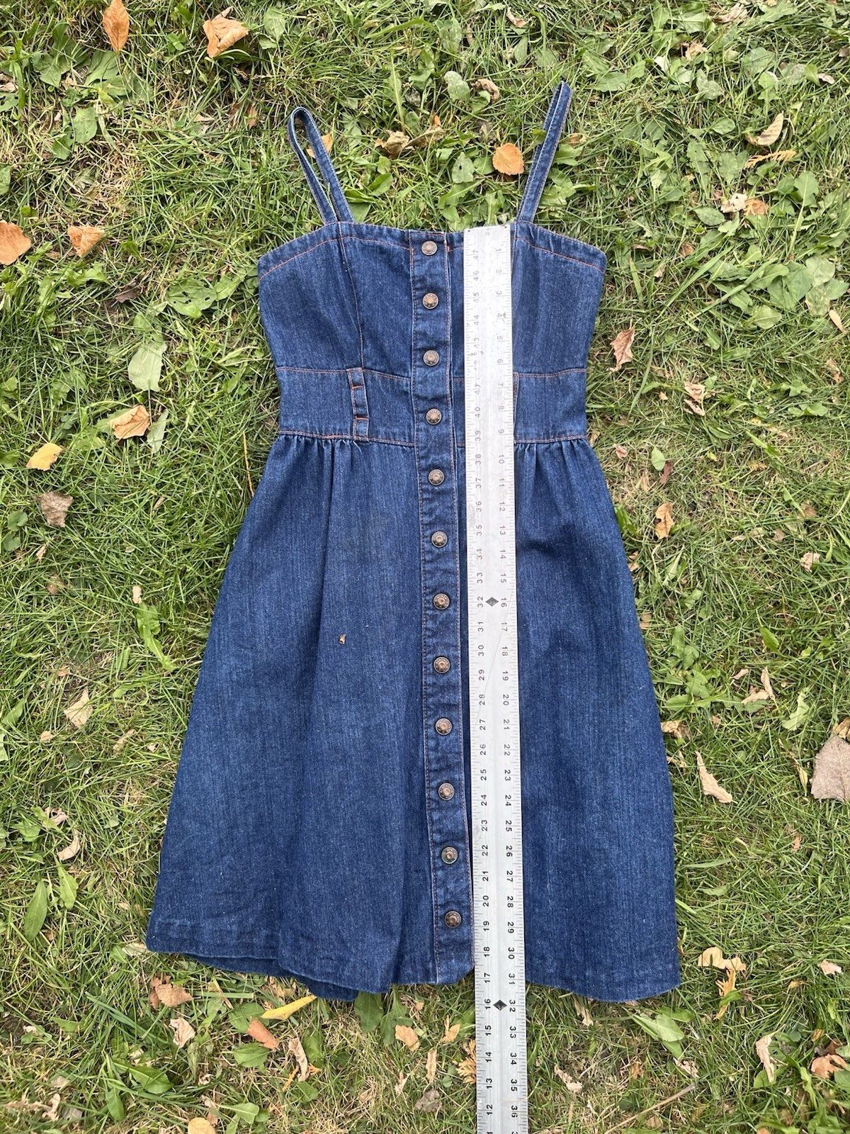1970s Joni Blair 100% Cotton Denim Dress Knee Length Snap Closure