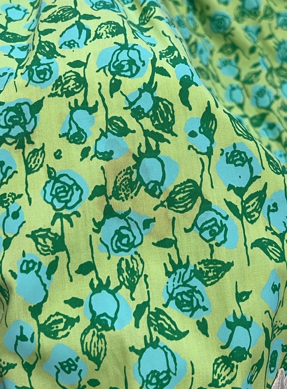 Vintage 1960s Lilly Pulitzer Dress Blue & Green Florals Rickrack Trim Tie Back