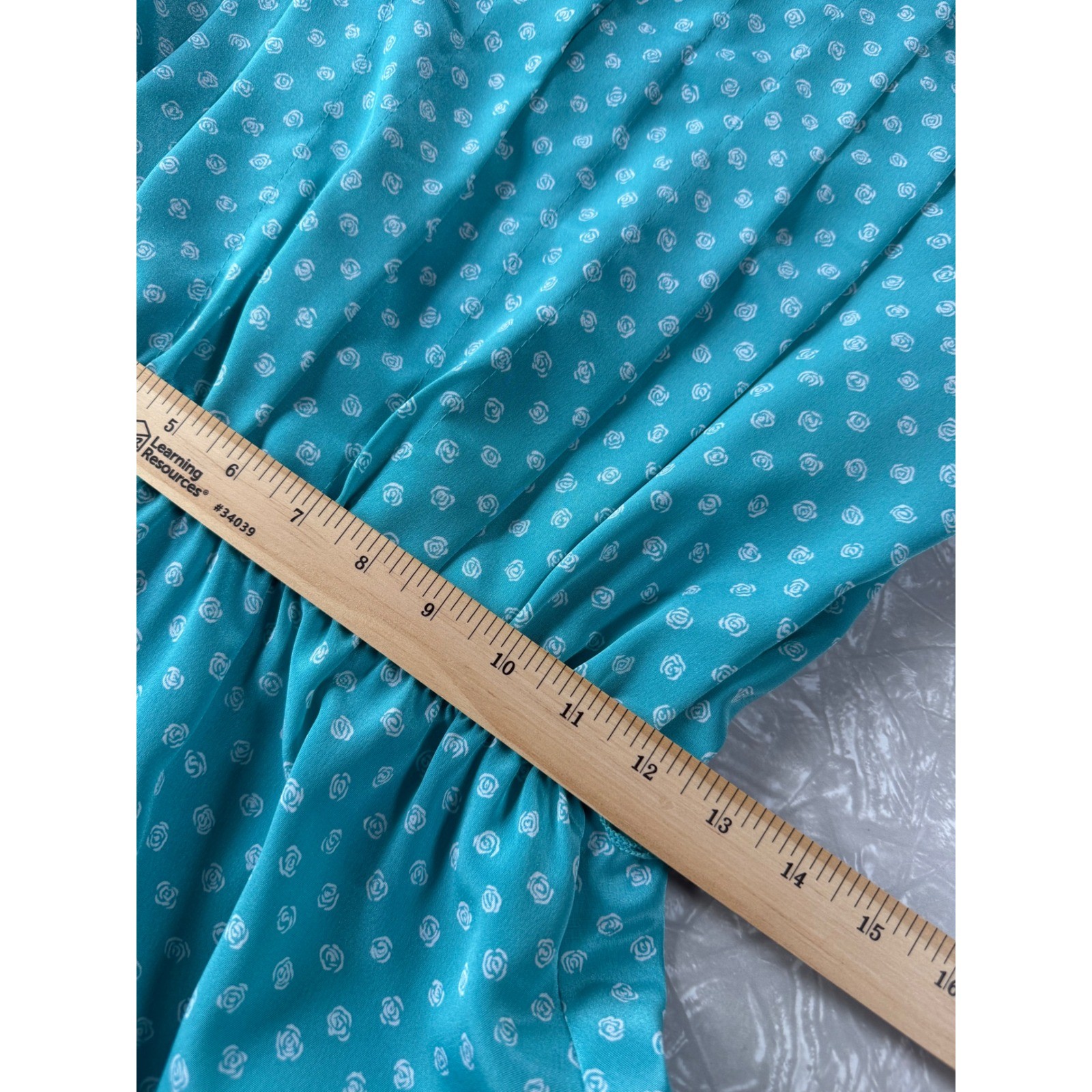 Pellini Petites Von Bramlett Vintage 80s Teal Rose Floral Midi Dress 9/10 USA