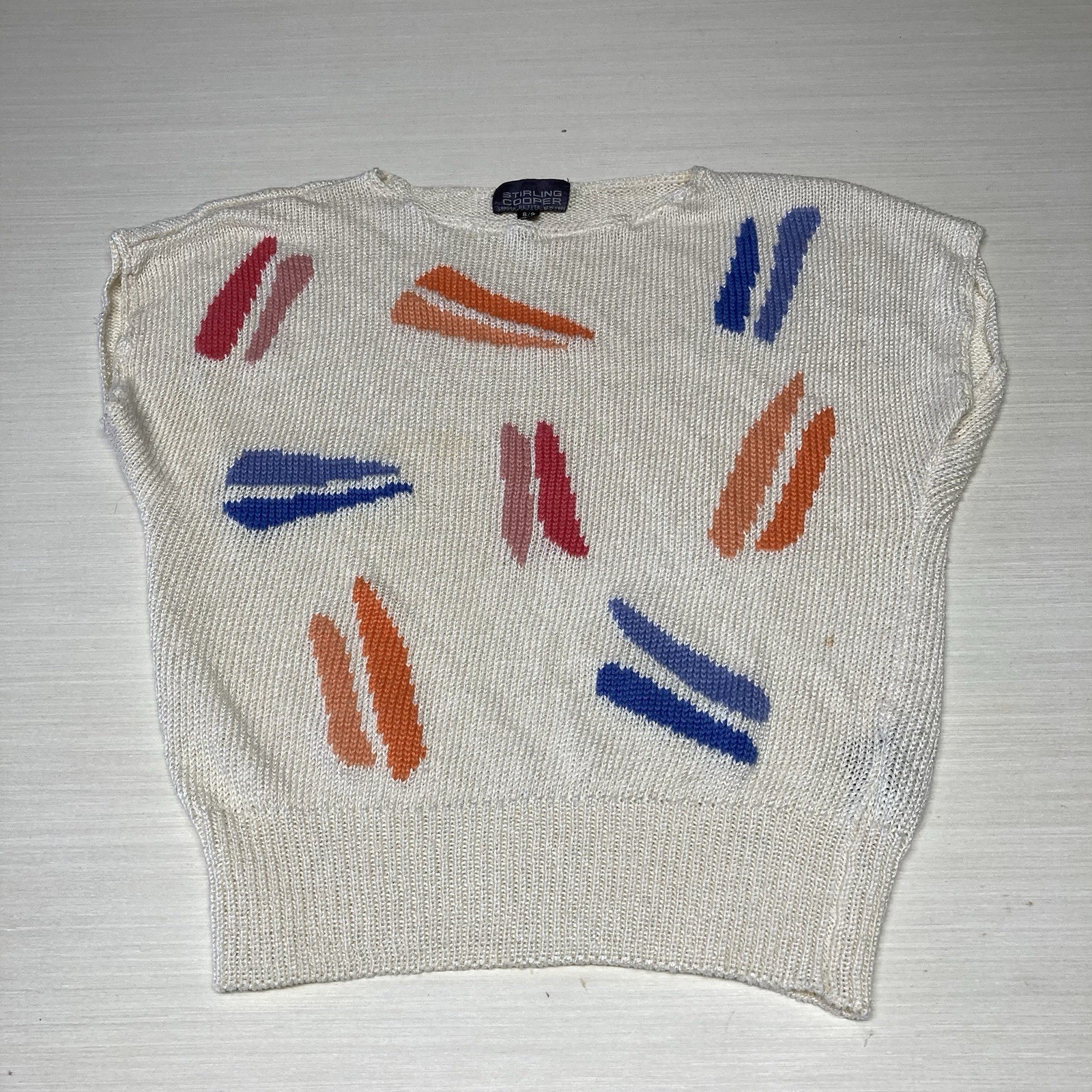 Stirling Cooper Vintage 80’s Cream Multi Color Sleeveless Sweater Women’s Small