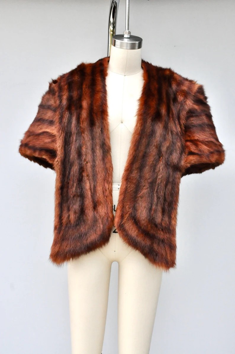 Vintage Mink Fur Stole Cape Capelet Wrap Shawl POCKETS 40s 50s Mid Century