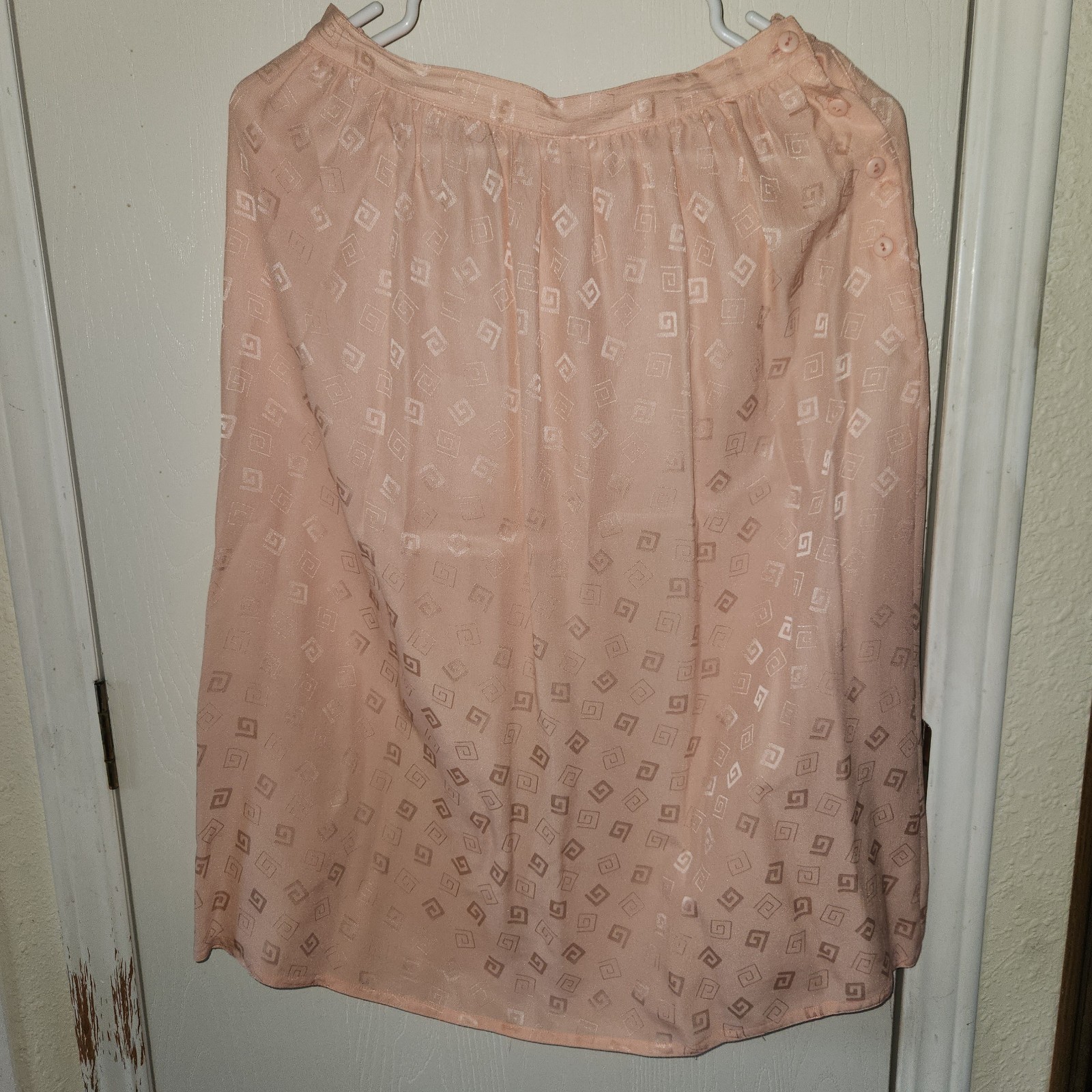 3 Piece Vtg 1980s Joanie Char Patterned Silk Shirt & Skirt Set Salmon Petite 10