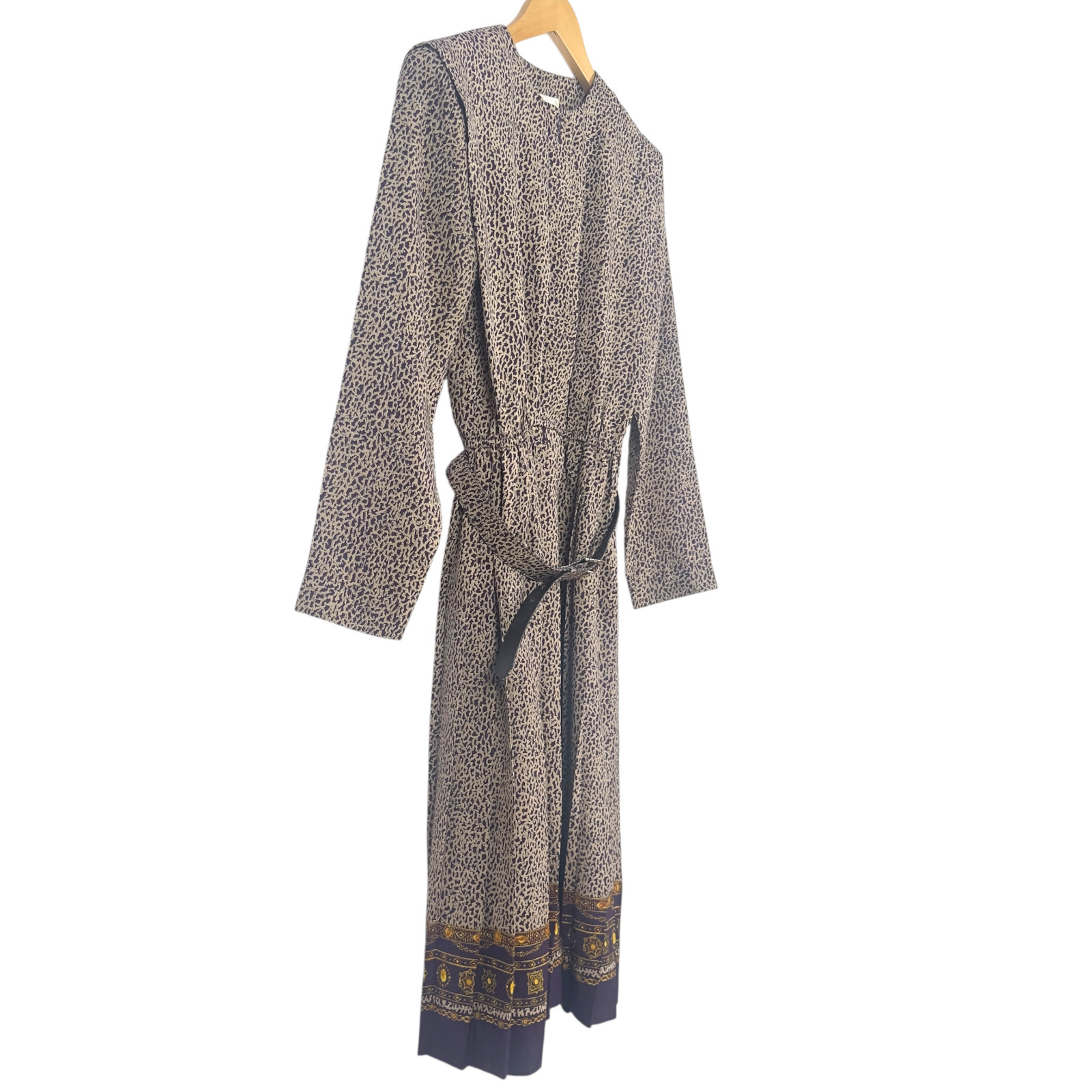 Vintage Leslie Fay Petite Belted Maxi Dress Boho Prairie Folk Border Print Sz 2P