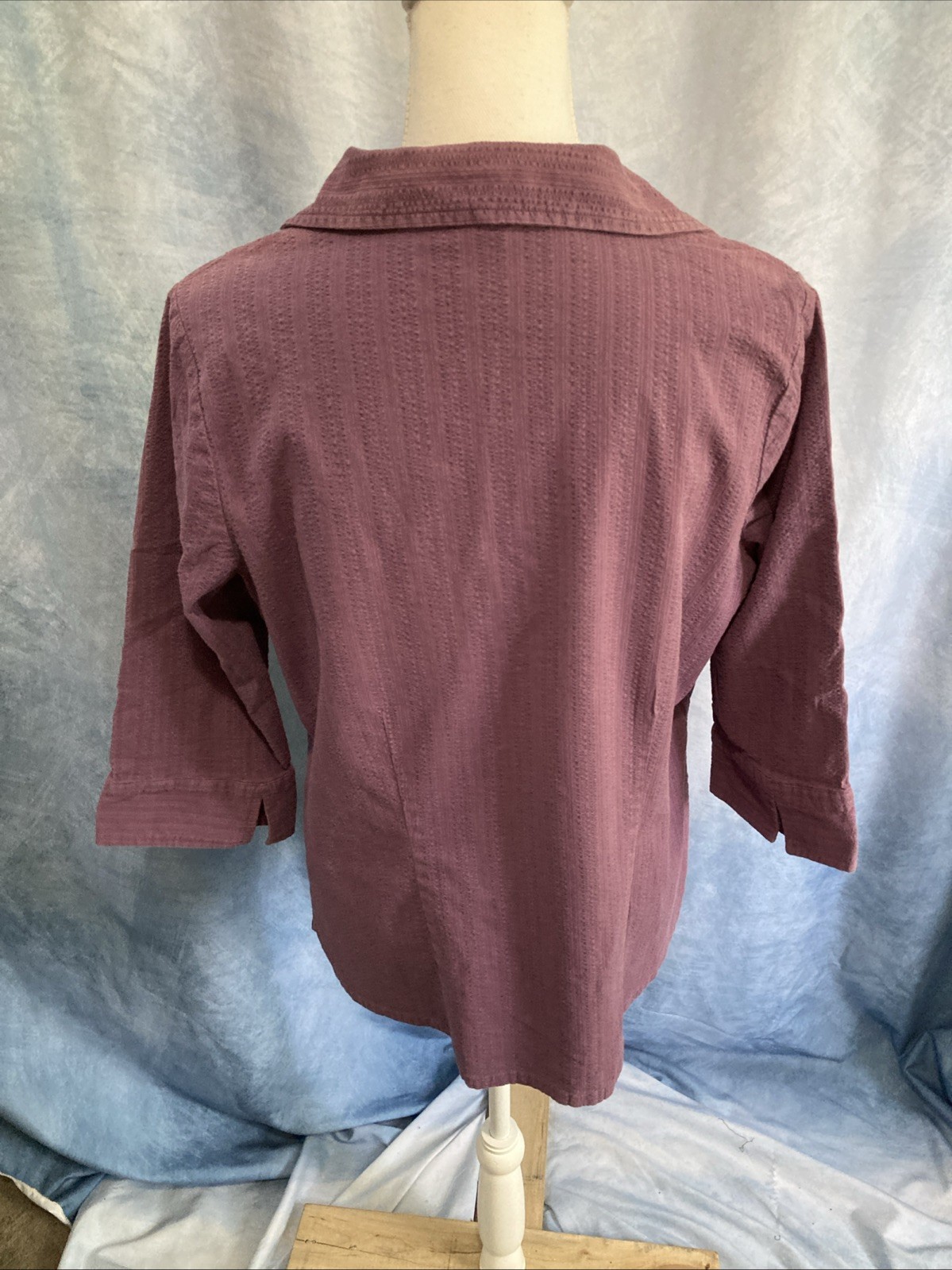 VTG 90s Y2K Fashion Bug Purple Textured Seersucker Stripe Blouse 14/16W Stretch