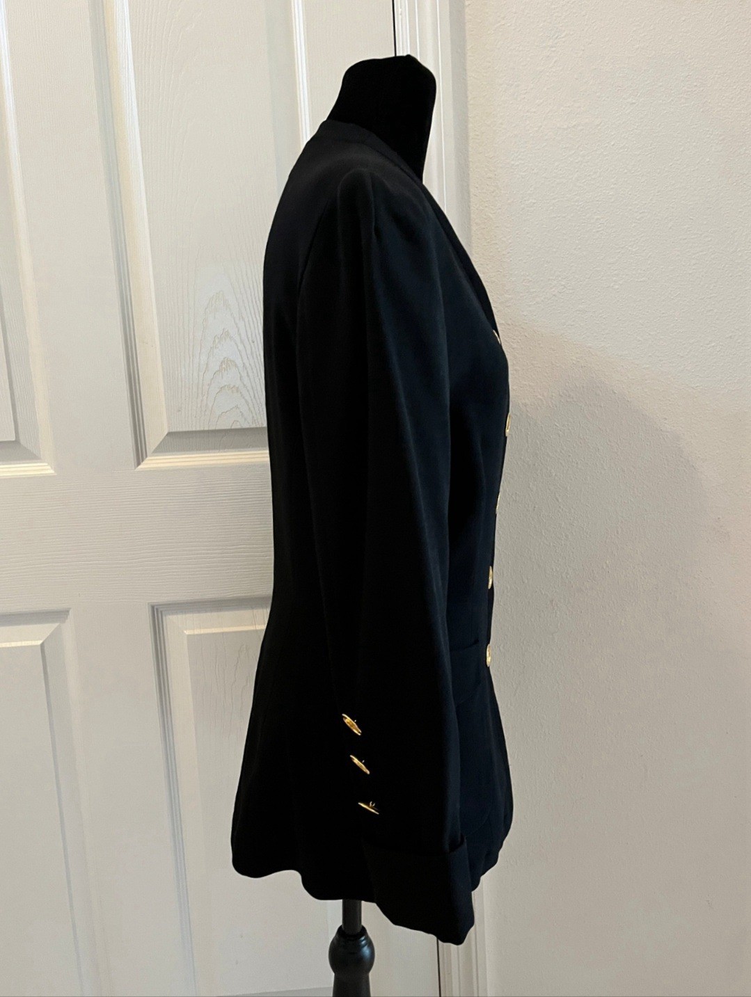 Vintage GENNY Black Wool Jacket With Gold Buttons, Signed, Italian Size 42