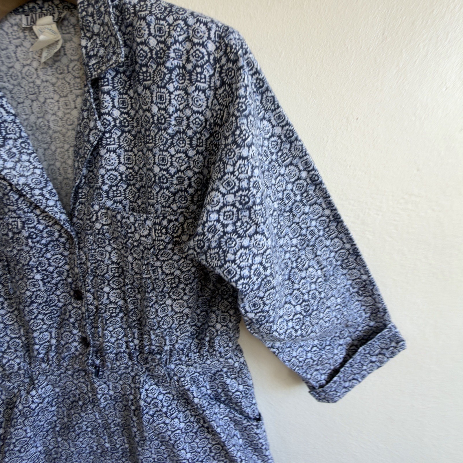Vintage Taurus II Blue Floral Midi Cotton Shirt Dress 80s SZ 12 Union Made USA