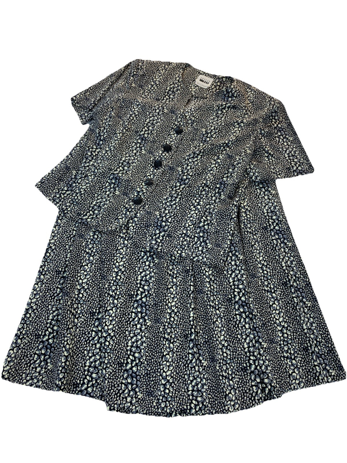 Vintage Leslie Fay Dresses Two-Piece Pleated Skirt Shirt Suit Black Tan Sz 14