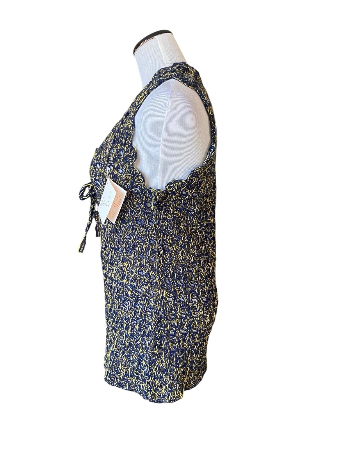 Vintage 60s 70s Helen Sue Crochet Knit Sweater Vest Open Grannycore Boho Hippie