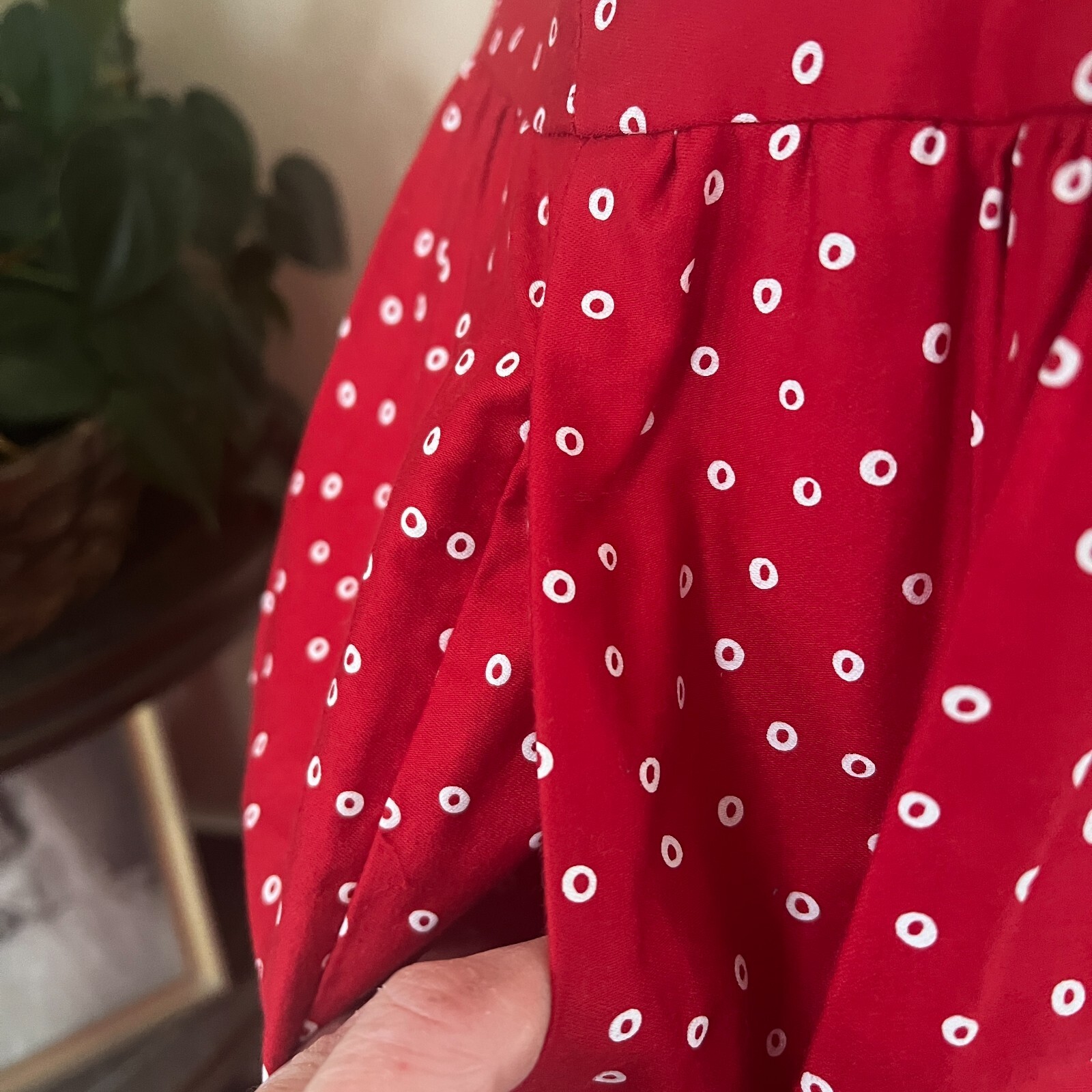 J Jill Red Polka Dot Dress Vintage 90s Surplice Neckline 100% Cotton sz M